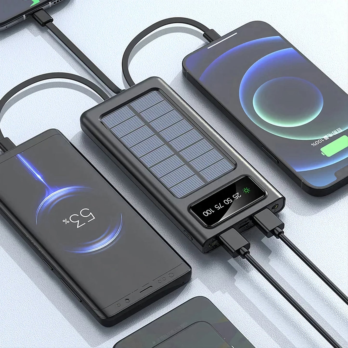 10000mAh Solar Power Bank Portable Fast Charger External Battery with in Built 4 Charging Power Cable